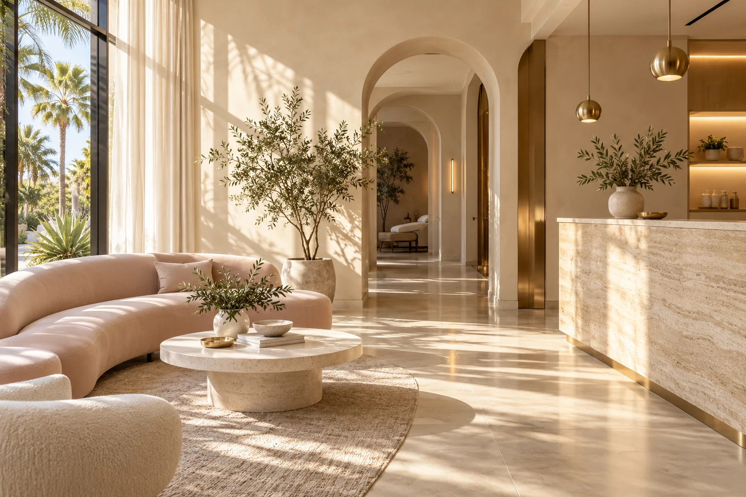 Illustrative blush and ivory medical spa lounge used in LA Medspa Guide